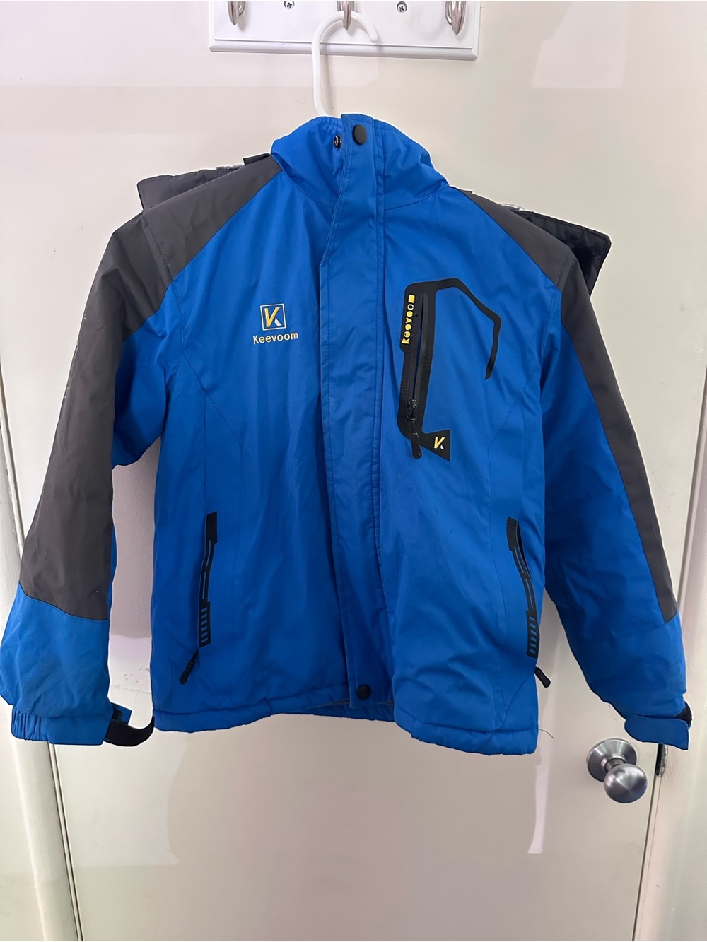 Kids Blue and Gray Hooded Puffer Jacket